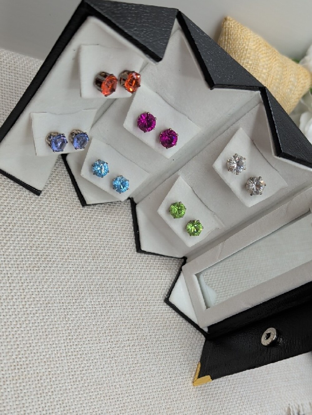 Vintage Swarovski Crystallized 6 Pair Multicolor Crystal Stud Earring Set - Picture 7 of 17